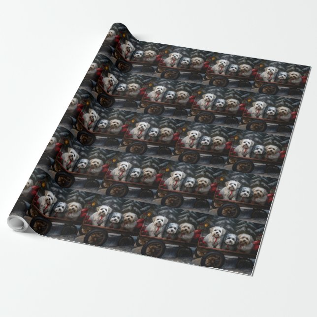 Havanese Snowy Sleigh Christmas Decor  Wrapping Paper (Unrolled)
