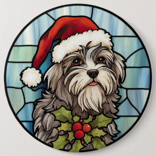 Havanese Stained Glass Christmas Button