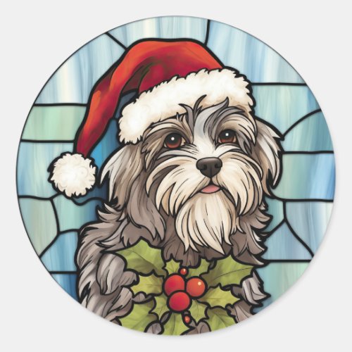 Havanese Stained Glass Christmas  Classic Round Sticker