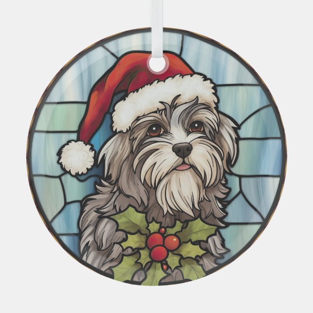 Havanese Stained Glass Christmas  Glass Ornament (Front)