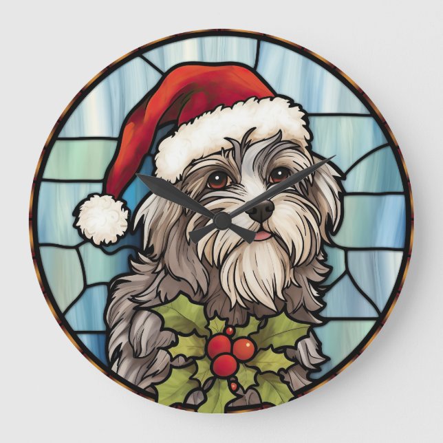 Havanese Stained Glass Christmas  Large Clock (Front)