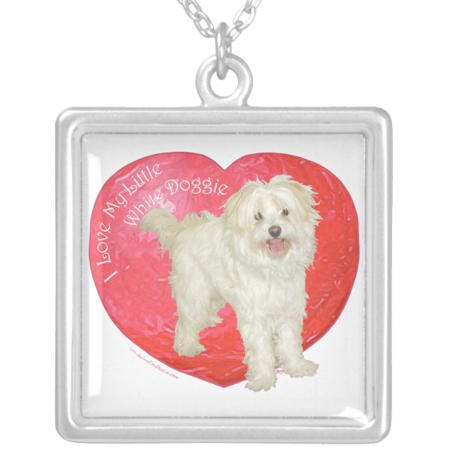 Havanese / Westie Mix Valentine's Day Silver Plated Necklace (Front)