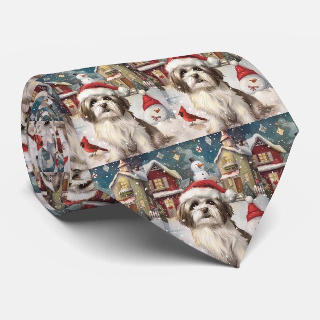 Havanese Winter Wonderland Christmas Joy Neck Tie (Rolled)