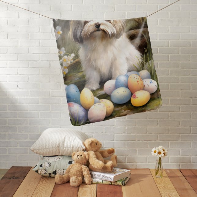 Havanese with Easter Eggs Baby Blanket (In Situ)