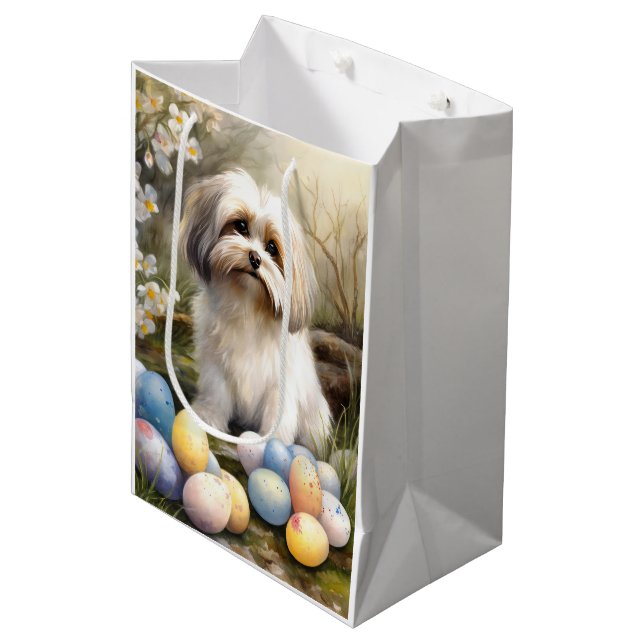 Havanese with Easter Eggs Medium Gift Bag (Front Angled)