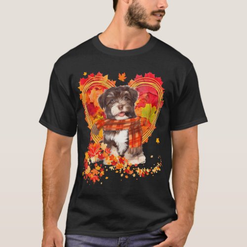 Havanese With Heart Made Of Autumn Leaves T_Shirt