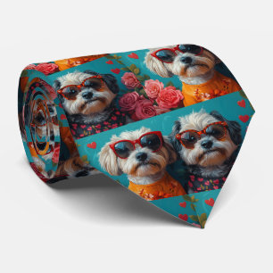Havanese With Heart Roses Valentine's Day Neck Tie