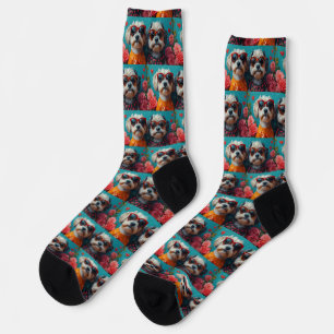 Havanese With Heart Roses Valentine's Day Socks