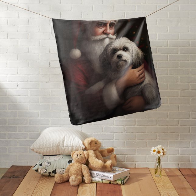 Havanese With Santa Claus Festive Christmas Baby Blanket (In Situ)