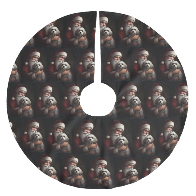 Havanese With Santa Claus Festive Christmas Brushed Polyester Tree Skirt (Front)