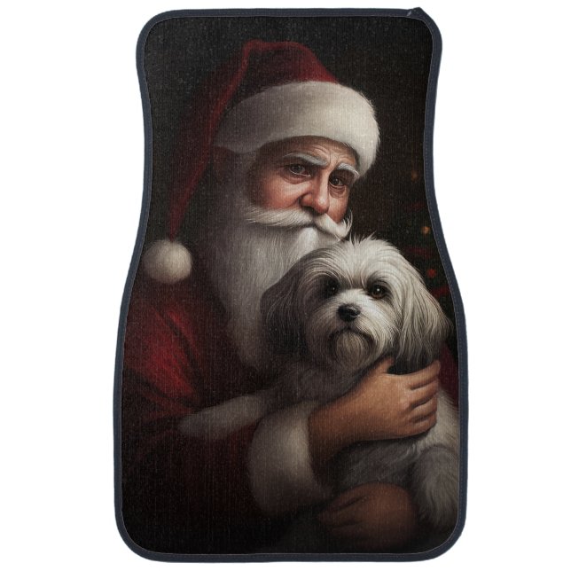 Havanese With Santa Claus Festive Christmas Car Floor Mat (Front)