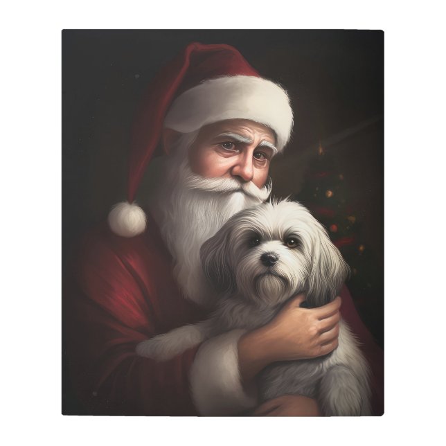 Havanese With Santa Claus Festive Christmas Metal Print (Front)