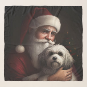 Havanese With Santa Claus Festive Christmas Scarf