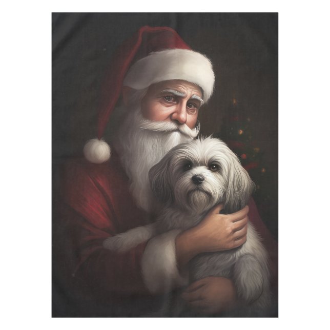 Havanese With Santa Claus Festive Christmas Tablecloth (Front)