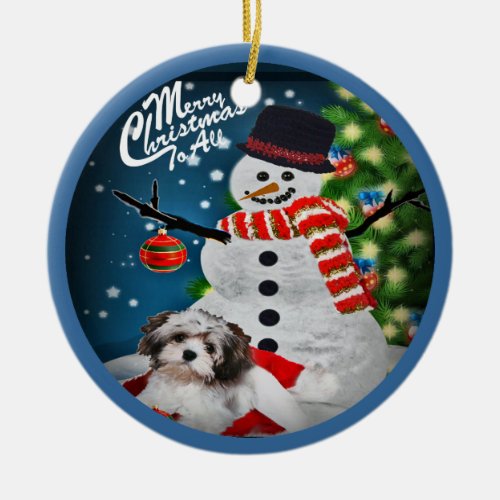 Havanese With Snowman Christmas Ornament