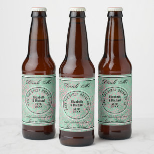 Have 1st Drink On Us - DRINK ME Mint Wedding Favor Beer Bottle Label