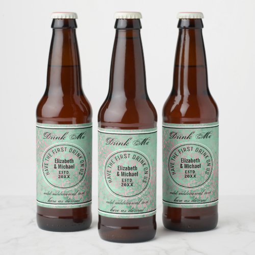 Have 1st Drink On Us _ DRINK ME Mint Wedding Favor Beer Bottle Label