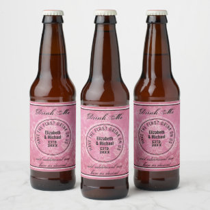 Have 1st Drink On Us - DRINK ME PINK Wedding Favor Beer Bottle Label