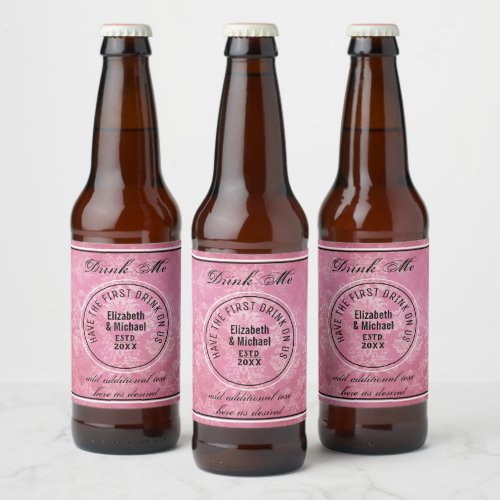 Have 1st Drink On Us _ DRINK ME PINK Wedding Favor Beer Bottle Label