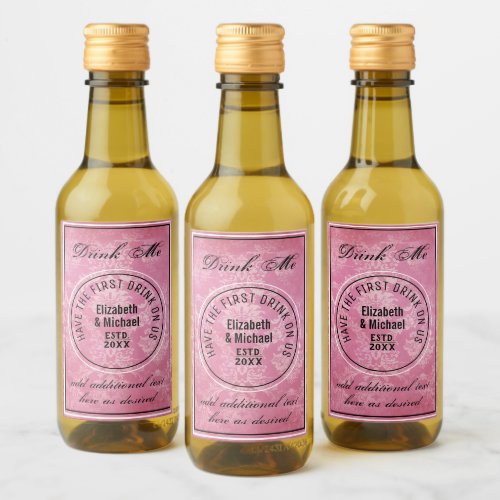 Have 1st Drink On Us _ DRINK ME Pink Wedding Favor Wine Label