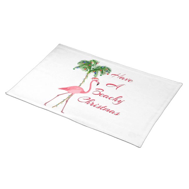 Have A Beachy Christmas Flamingo Cloth Placemat (On Table)