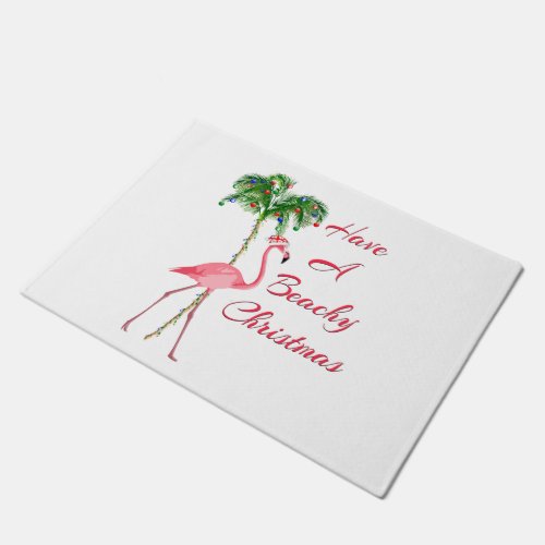 Have A Beachy Christmas Flamingo Doormat