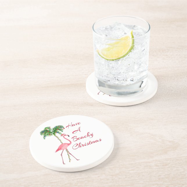 Have A Beachy Christmas Flamingo Drink Coaster (Side)
