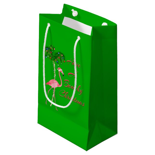 Have A Beachy Christmas Flamingo Small Gift Bag (Front Angled)