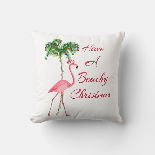 Have A Beachy Christmas Flamingo Throw Pillow (Front)