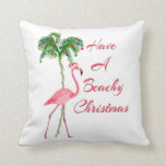 Have A Beachy Christmas Flamingo Throw Pillow<br><div class="desc">If you having a tropical Christmas this winter then you will love this funny Christmas Flamingo. If you dream of the beach during Christmas then this
holiday design will keep you in a tropical mood. Gorgeous pink flamingo wearing a Santa Claus hat with a Christmas decorated palm tree.</div>