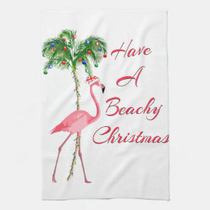 Have A Beachy Christmas Flamingo Towel