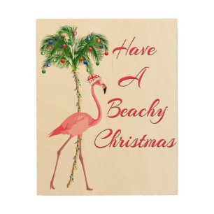 Have A Beachy Christmas Flamingo Wood Wall Art