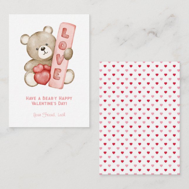 Have a Bear-Y Happy Valentine School Kids Note Card (Front/Back)
