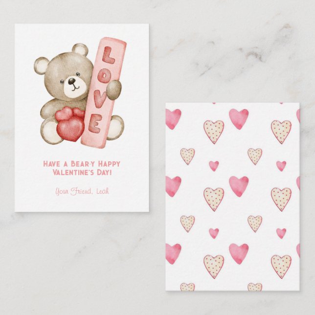 Have a Bear-Y Happy Valentine School Kids Note Card (Front/Back)