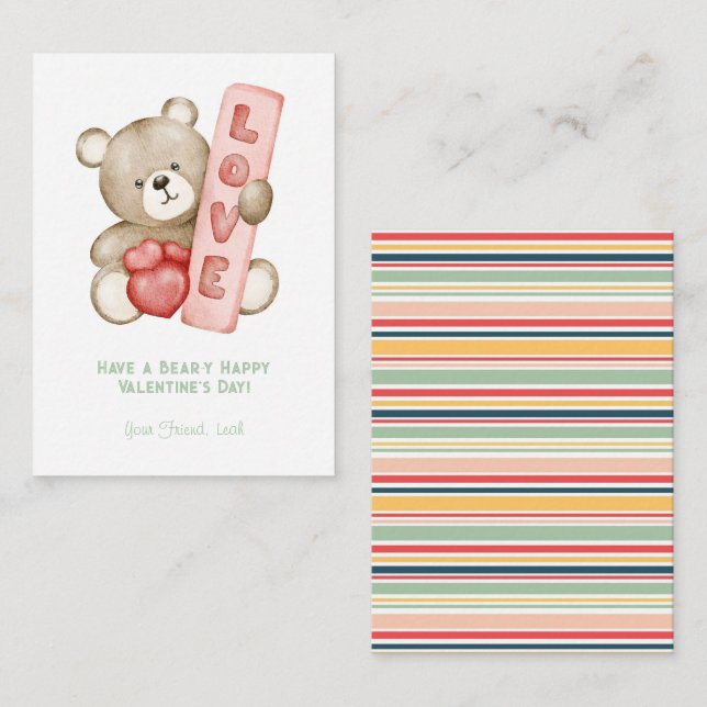 Have a Bear-Y Happy Valentine School Kids Note Card (Front/Back)