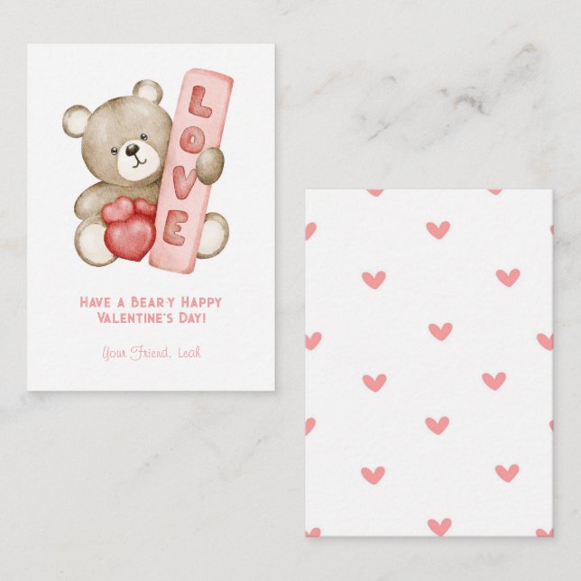 Have a Bear-Y Happy Valentine School Kids Note Card (Front/Back)