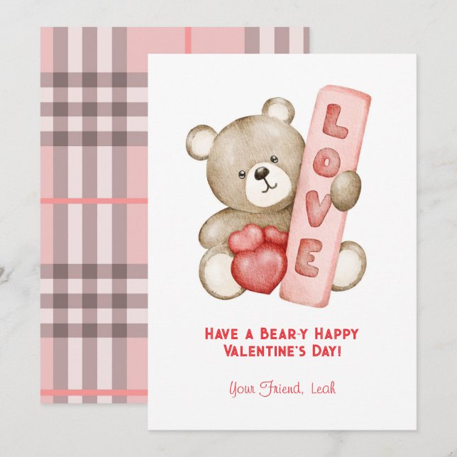 Have a Bear-Y Happy Valentine's Day Classroom Holiday Card (Front/Back)