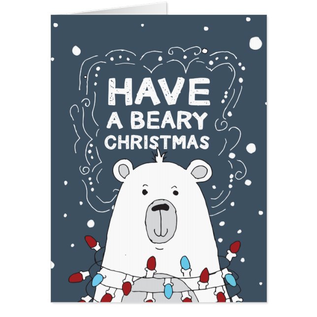 Have a Beary Christmas Polar Bear Art Illustration Card (Front)