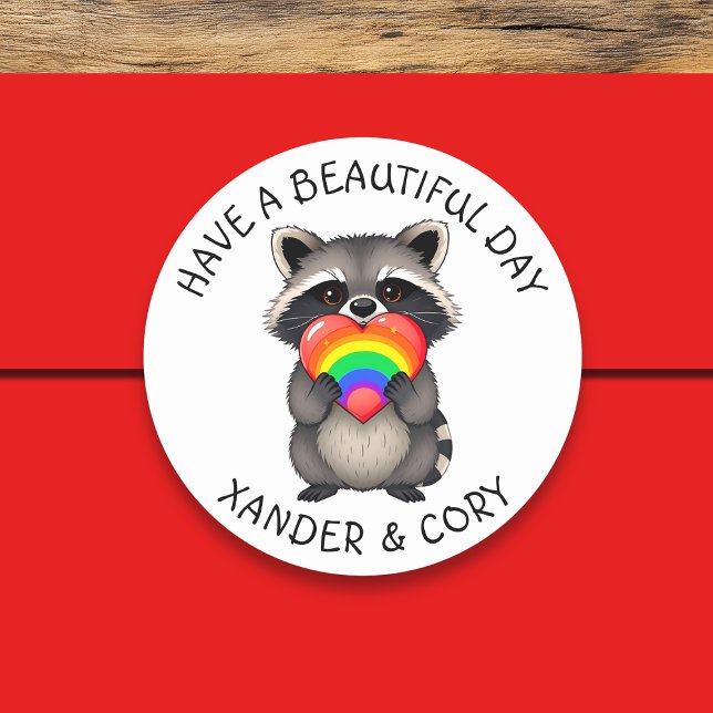 Have a Beautiful Day | LGBTQ Raccoon Classic Round Sticker (Creator Uploaded)