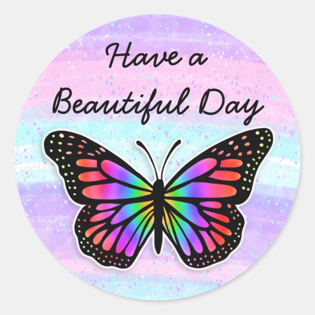 Have a Beautiful Day | Purple Butterfly  Classic Round Sticker (Front)