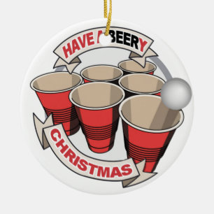 Have a Beery Christmas Beer Pong Ceramic Ornament