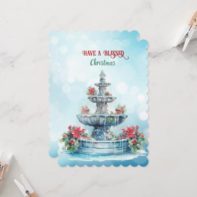 Have A Blessed Christmas Fountain Poinsettias (Front/Back In Situ)