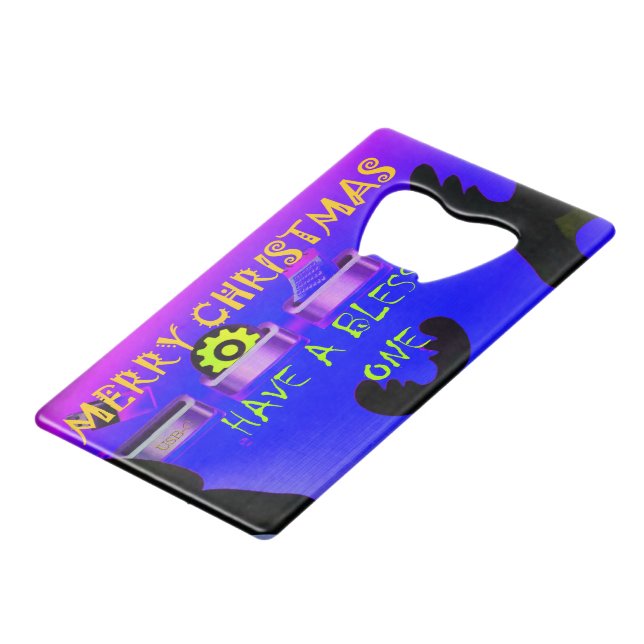 Have a Blessed Merry Christmas – A Festive Digital Credit Card Bottle Opener (Back Angled)