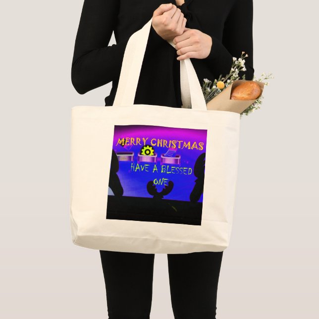 Have a Blessed Merry Christmas – A Festive Digital Large Tote Bag (Front (Product))
