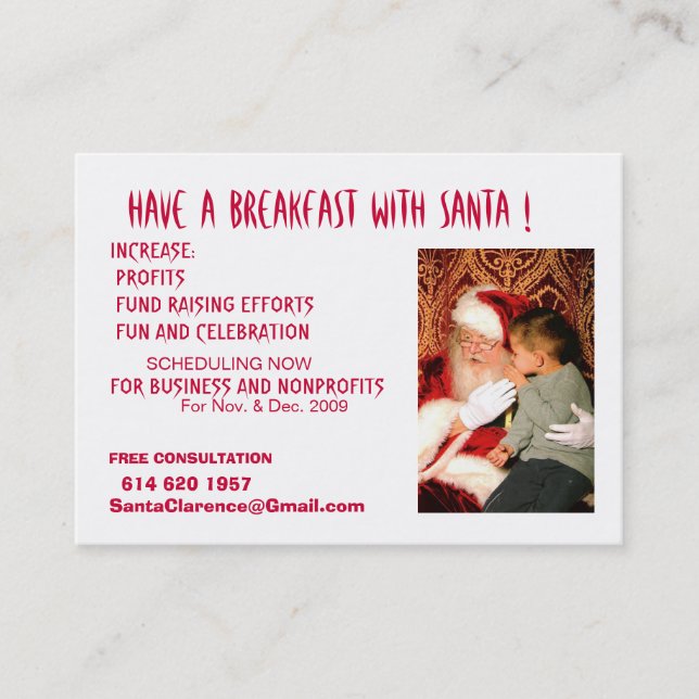 Have A Breakfast with Santa Business Card (Front)
