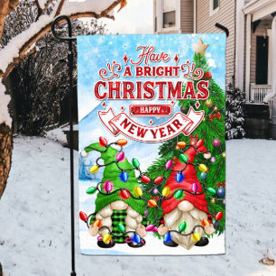 Have a Bright Christmas Happy New Year Gnomes Garden Flag