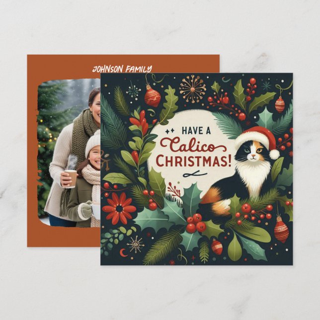 Have a Calico Chritmas Wreath Holiday Card (Front/Back)