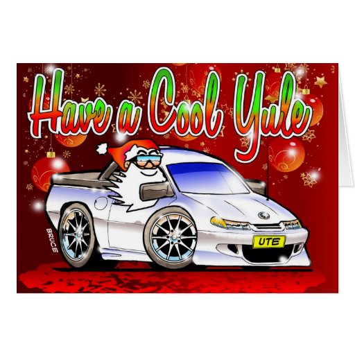 Have a Cool Yule - Ute & Cartoon Santa Xmas Card | Zazzle
