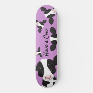Have a Cow Purple Black White Animal Illustration Skateboard