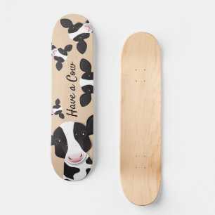 Have a Cow Tan Black White Animal Illustration Skateboard